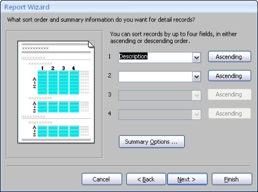 Selecting the field sorting order